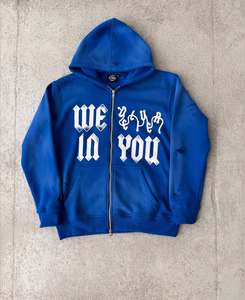 Sweats à capuche vintage zippés avec strass et broderie personnalisée sweat à capuche surdimensionné en coton avec impression 3D bouffante et surdimensionné pour hommes - Product Image 5