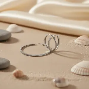 Boucles d'oreilles créoles en argent 925 taille princesse pour femmes, tendance religieuse, port quotidien, plaqué rhodium, or 14 carats, bijoux huggie - Product Image 2