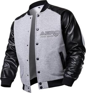 Blouson aviateur élégant et confortable en coton et en laine pour hommes avec manches en cuir Verity col montant lettre personnalisée logo avant - Product Image 1