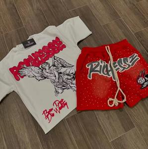 Ensemble t-shirts et shorts surdimensionnés respirants d'été pour hommes de grande taille, séchage rapide, lavage à l'acide, cordon de serrage à la taille - Product Image 3