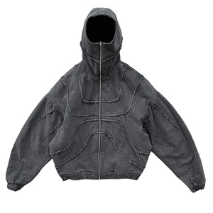 Sudadera con capucha con cremallera, lavado ácido y efecto nieve, oversize, de felpa de algodón de alto gramaje, estilo vintage desgastado, streetwear, para gimnasio, OEM, para hombre y mujer - Product Image 1