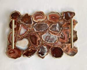 4 Pcs <b>Coasters</b> Set <b>Agate</b> Trays for Home and Hotel <b>Agate</b> Serving Tray with Metal Handle <b>Agate</b> Jewelry Tray for Gift Item - Product Image 5