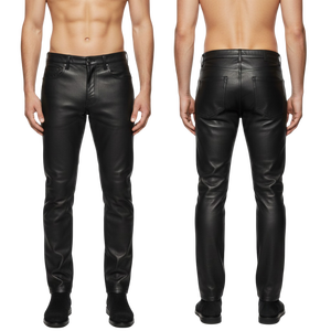Pantalons en cuir noir pour hommes, tendance, légers, en toile, pour l'hiver, fermeture à boutons, vente en gros, sur mesure, streetwear - Product Image 1