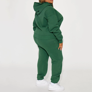 Conjunto Deportivo de Sudadera con Capucha y Pantalones de Felpa Verde para Mujer, Color Sólido, Corte Holgado Informal, Dos Piezas, Marca Privada OEM Trackstar - Product Image 6
