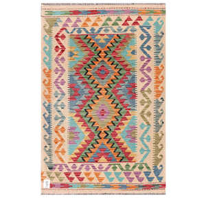 Alfombra Kilim de Maimana, Afganistán, 147 x 99 cm, para Decoración del Hogar - Product Image 1