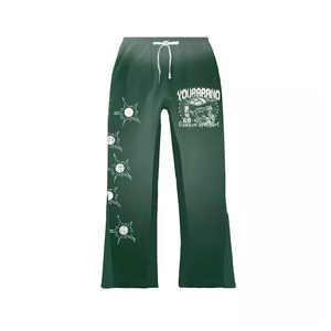 Ensemble survêtement unisexe vert streetwear avec sweat à capuche oversize court et pantalon de jogging, imprimé graphique, en molleton, vente en gros - Product Image 4