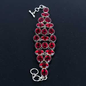 Bracelet grenat élégant fait à la main en argent Sterling 925 plaqué mode bijoux pour femmes Bracelet réglable en pierres précieuses cadeau - Product Image 5