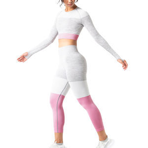 Conjunto de Yoga sin costuras de secado rápido para mujer, Reversible Sujetador deportivo, mallas, camisetas deportivas transpirables, pantalones, patrón sólido XS - Product Image 2