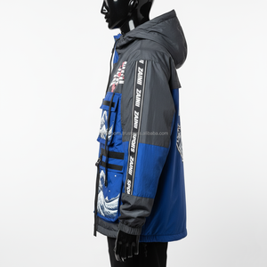 แจ็กเก็ตกันลมผ้าโพลีเอสเตอร์แบบ240GSM ผ้าสีฟ้าเทาพร้อมพิมพ์โลโก้ตามสั่ง - Product Image 5