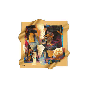 Mustard Silk <b>Square</b> <b>Scarf</b> with Floral Abstract Pattern - Product Image 1