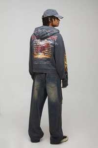 Sweat-shirt à capuche en molleton délavé à l'acide, très demandé, écologique, 100% coton, ourlet côtelé, poignets côtelés, vêtements décontractés pour homme, automne - Product Image 5