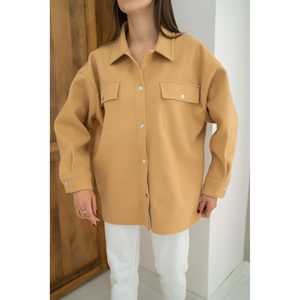 เสื้อเชิ้ตแคชเมียร์สีน้ำตาลสไตล์ลำลองแบบมีกระเป๋าคู่ ขายส่ง แฟชั่นเรียบง่าย - Product Image 1