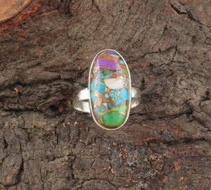 Huître épineuse naturelle cuivre Turquoise 925 argent Sterling large bande bague unisexe mariage classique lunette réglage en gros à la main - Product Image 1