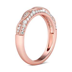Jeulia Rose Gold Tone Milgrain Round Cut <b>Sterling</b> <b>Silver</b> Women's Diamond <b>Band</b> <b>Ring</b> - Product Image 3