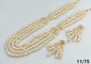 Indian Fancy Traditional Kundan & Motipearl <b>Long</b> Mala Gold Tone Kundan Pearl <b>Long</b> Necklace With <b>Matching</b> Earring Set Women Girls - Product Image 3