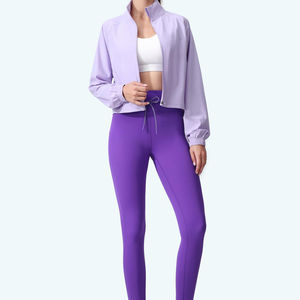Veste de yoga pour femme à manches longues, respirante, à séchage rapide, avec fermeture éclair sur le devant, logo, pour la course à pied décontractée en plein air, fitness, design élégant - Product Image 3
