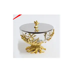 Brass <b>Bowl</b> Stand <b>with</b> <b>Lid</b> Leaf Design Hotel and Restaurant Use Available at Best Wholesale Price From Indian and Manufacturer - Product Image 1