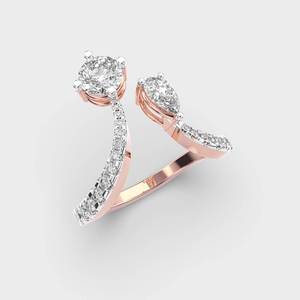 Anillo de Oro Amarillo Toi Et Moi de 2.0 Quilates con Banda Abierta, Diamante Cultivado en Laboratorio de Corte Brillante con Engaste de Puntas, Joyería de Compromiso y Boda para Mujer - Product Image 2