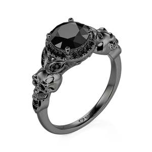 Jeulia Gothic Halo Black <b>Skull</b> <b>Ring</b> Sterling Silver Fashion Wedding Band - Product Image 1