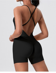 จั๊มสูทกีฬาแขนสั้นของผู้หญิงชุดเล่นโยคะเข้ารูปเสื้อเกาะอกไร้รอยต่อสำหรับฤดูร้อน - Product Image 3