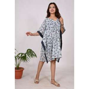 Maxi vestido de algodón para mujer ligero bohemio Floral Sarong Kaftan hecho a mano hasta la rodilla para playa o Resort Wear para primavera - Product Image 3