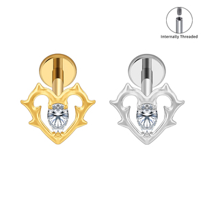 Titane Fil Interne CZ Coeur Avec Épines Lèvre Labret Monroe Stud Floral Cartilage Helix Boucle D'oreille Dos Plat Piercing Bijoux - Product Image 2
