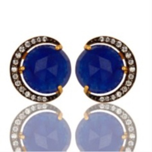 Pendientes redondos de Plata de Ley 925 con gema de Calcedonia azul, novedad - Product Image 1