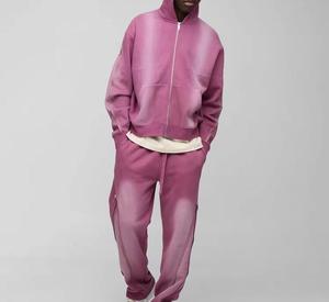 Conjunto Deportivo para Hombre, Sudadera con Capucha y Pantalones Deportivos Acampanados, Conjunto de Sudadera con Capucha Estampada Desgastada, Conjuntos Deportivos de Algodón para Invierno, Lavado Ácido Decolorado al Sol - Product Image 1