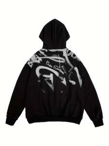 Sweat à capuche imprimé graphique coupe ample pour hommes élégant 100% coton respirant et décontracté avec poches à motif graffiti de haute qualité - Product Image 2