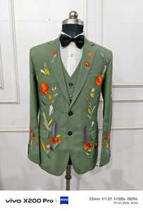 Costume de mariage vert 3 pièces pour homme, en coton de qualité supérieure, avec broderie lever du soleil, tenue Western Country Prom Party Cocktail - Product Image 2