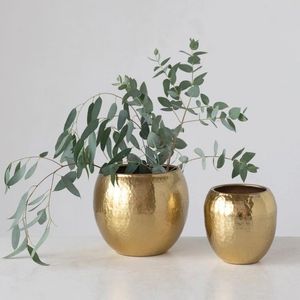 Macetas de metal pulido dorado martillado de gran oferta, uso de maceta para exteriores e interiores para decoración de hogar y Hotel con soporte - Product Image 3