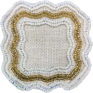 wedding table beaded placemats for dish place Dining Table Accessories white beaded large coaster