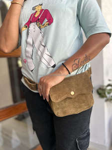 New Real Handmade Suede Leather Multi <b>Pockets</b> Waist Hip Bags With Adjustable Strap Stylish Unisex Leather Utility Fanny Packs - Product Image 2