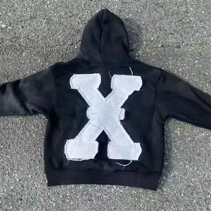 Nouveauté prix de gros 500 GSM Vintage Baggy patchs en détresse Streetwear Boxy lavage à l'acide hommes recadrée fermeture éclair à capuche - Product Image 3