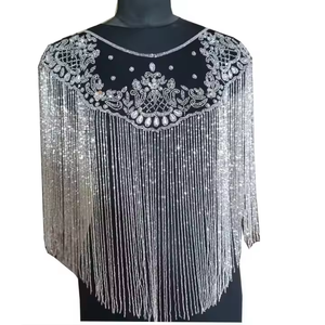 Beautiful Sequined Beaded <b>Burlesque</b> Cape Festive Wrap with Strands Hanging Down Fastens at Neck for Festivals or Capes - Product Image 1