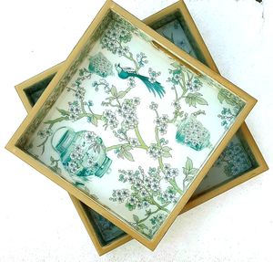 Bandejas DE SERVICIO DE MADERA boho-chic de tamaño personalizado al por mayor, bandejas de café y cocina decorativas hechas a mano para uso en granjas - Product Image 1