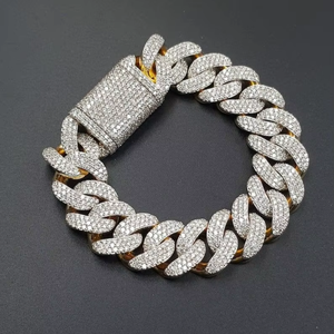 Hip Hop Iced Out 925 Mezcla de plata esterlina Oro amarillo 13MM Ancho Baguette Moissanite diamante Pulsera de eslabones cubanos para hombres - Product Image 1