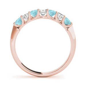 14k Rose Gold <b>Fine</b> <b>Jewelry</b> <b>Set</b> Princess Cut Diamond & Aquamarine 1.30ct Bridal <b>Set</b> - Product Image 3