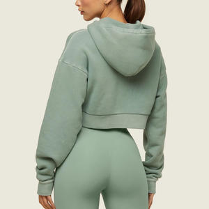 Sudadera con capucha recortada personalizada para mujer con logotipo de impresión bordado OEM ODM Streetwear ropa informal fabricante directo de fábrica - Product Image 6