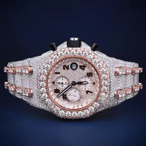 Reloj de lujo de cuarzo con diamantes VVS Clarity Moissanite para hombre, reloj helado de dos tonos de alta calidad, banda de acero inoxidable, estilo Hip Hop - Product Image 1