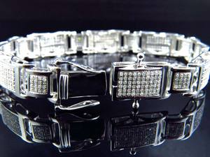 Bracelet élégant à maillons rectangulaires en or blanc 10 carats, diamant cultivé en laboratoire, bijoux de luxe personnalisés pour hommes - Product Image 3