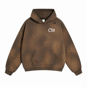 Sudadera con Capucha Personalizada con Logotipo Bordado para Hombre, Estilo Urbano, Oversize, Lavado Ácido, Felpa Francesa, Efecto Salpicado de Pintura, Lavado con Potasio, Efecto Desgastado por el Sol - Product Image 2
