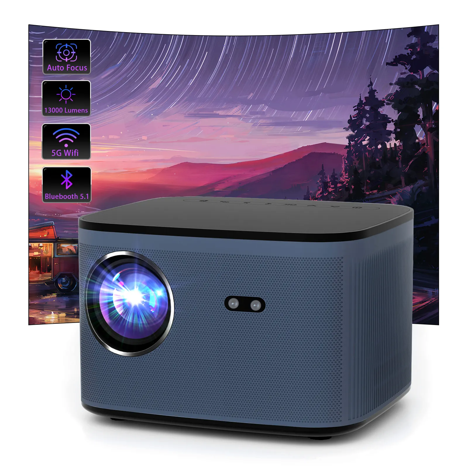 Topfoison H9 auto focus smart android 13000 lumens cell phone tv mini 3d cinema 1080p home system outdoor night big projectors