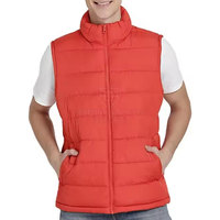 Expodian Sports Erkek Kırmızı Kapitone Kolsuz Yelek Dik Yaka Fermuarlı Ön Cepli Rüzgar Geçirmez Günlük Sonbahar Giysisi %100 Polyester