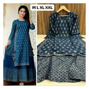 Festival Especial Dhamaka Diseño Oferta Premium Heavy Rayon Algodón líquido oro hoja bloque estampado vestido - Product Image 1