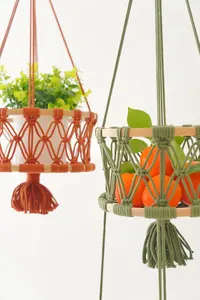 Boho Chic Macramé Panier de fruits suspendu Cuisine rustique Rangement & Décor H96 - Product Image 4