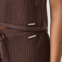 Pantalon en tricot pour femme, marron chocolat, coupe large, taille haute, avec cordon de serrage, idéal pour la plage et les vacances d'été