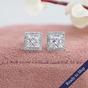 ต่างหูเม็ดเดี่ยวประดับเพชรแท้สีขาวและสีทองขาวที่กำลังเป็นที่นิยม - Product Image 3