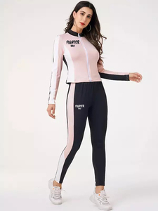 Conjunto deportivo elegante, OEM ODM personalizado, conjunto al por mayor de chándal, puños acanalados, chaqueta con cremallera completa, Jersey superior, diseño de bloque de color - Product Image 6