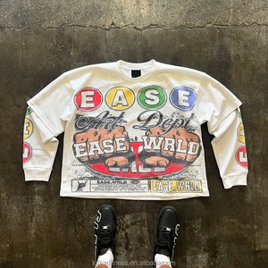 Personnalisé DTG Lettre Impression Hip Hop Lavé À L'acide Graphique Surdimensionné Goutte D'épaule Double Couche À Manches Longues Boxy Crop T-Shirt Hommes - Product Image 1